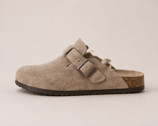 Zoccolo Beige Tipo Scamosciato/Fibbia