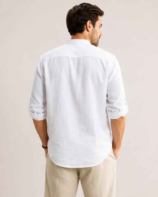 Camicia Lino Bianca/Colletto coreana
