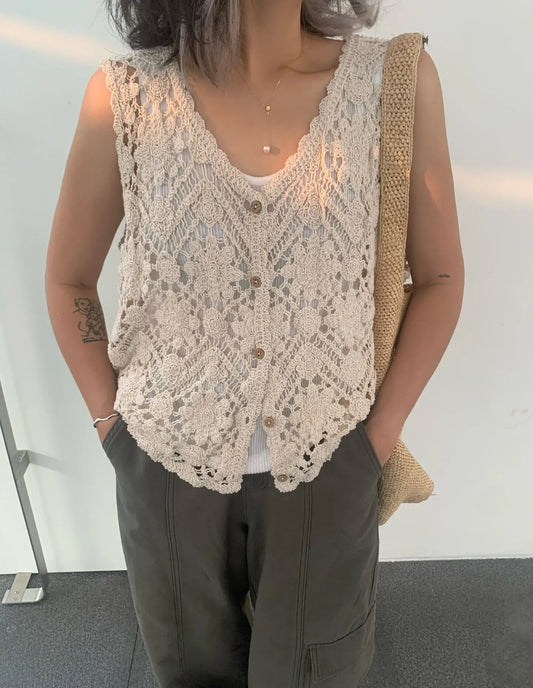 Gilet Bianca / Maglia Boho all'uncinetto