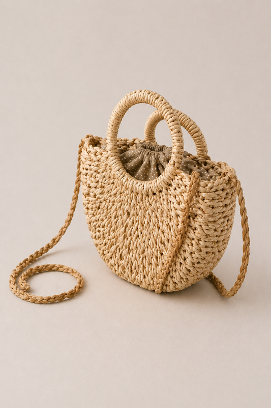 Borsa a Mano Intrecciata Naturale/Manico Circolare
