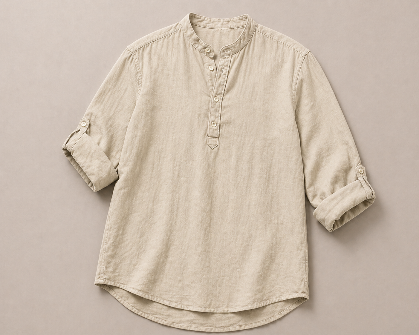Camicia in Lino Color Kaki/Colletto alla Coreana