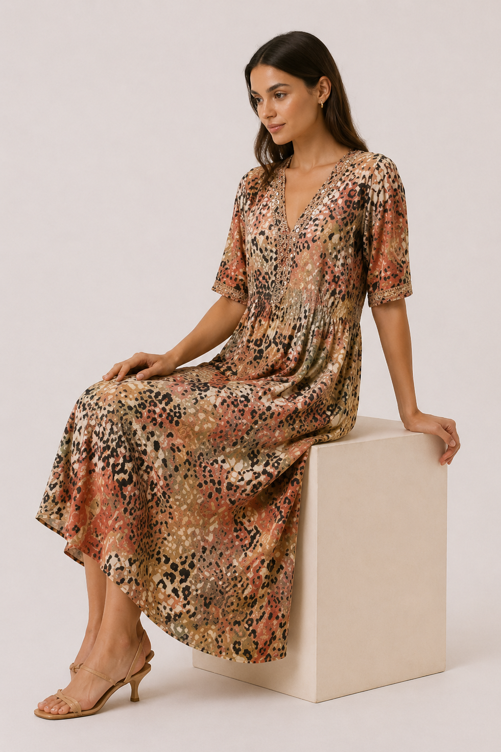 Abito Midi Stampa Multicolore/Dettaglio Boho