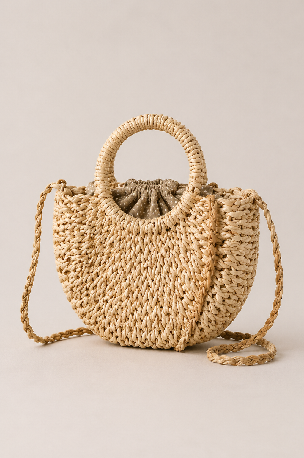Borsa a Mano Intrecciata Naturale/Manico Circolare