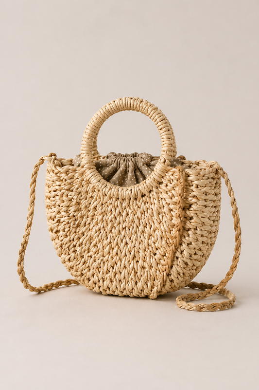 Borsa a Mano Intrecciata Naturale/Manico Circolare