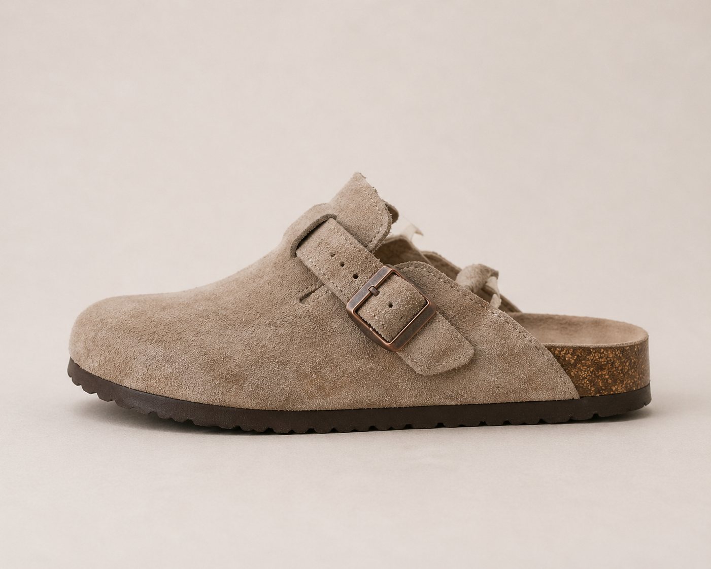 Zoccolo Beige Tipo Scamosciato/Fibbia
