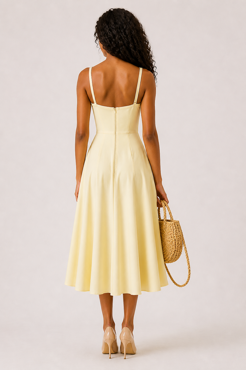 Elegante abito midi color giallo pastello