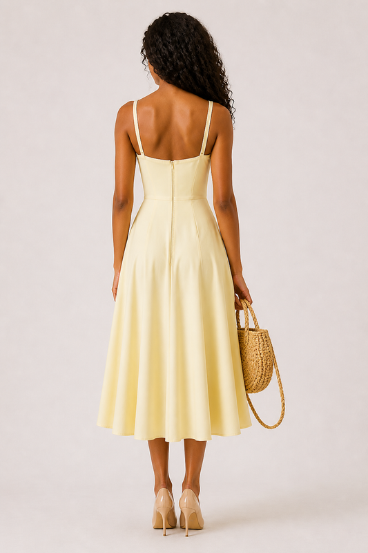 Elegante abito midi color giallo pastello