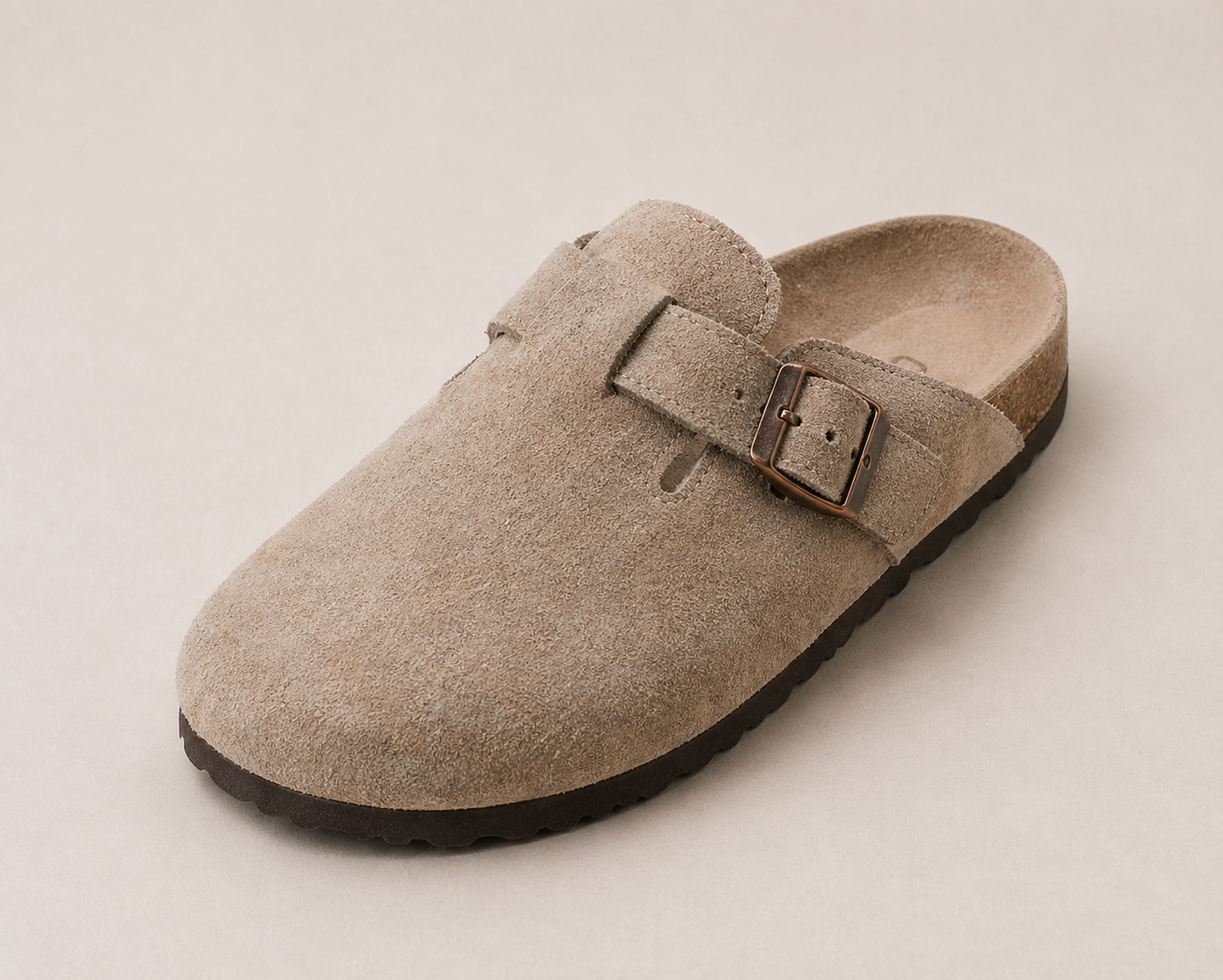 Zoccolo Beige Tipo Scamosciato/Fibbia