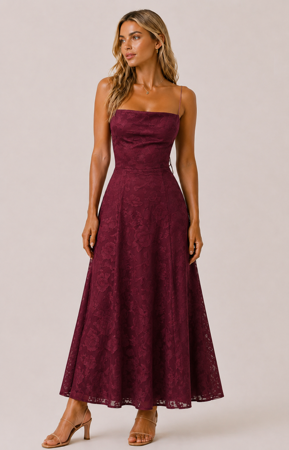 Abito Lungo Bordeaux/Elegante Pizzo