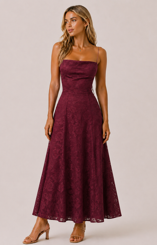 Abito Lungo Bordeaux/Elegante Pizzo