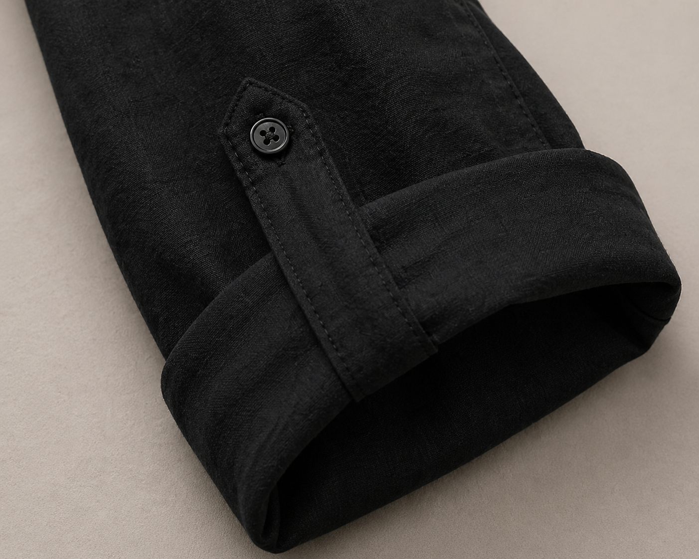 Camicia Nera Lino/Collo Coreana
