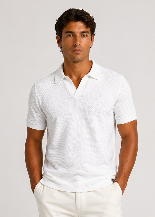 Polo bianco a maniche corte/in maglia testurizzata
