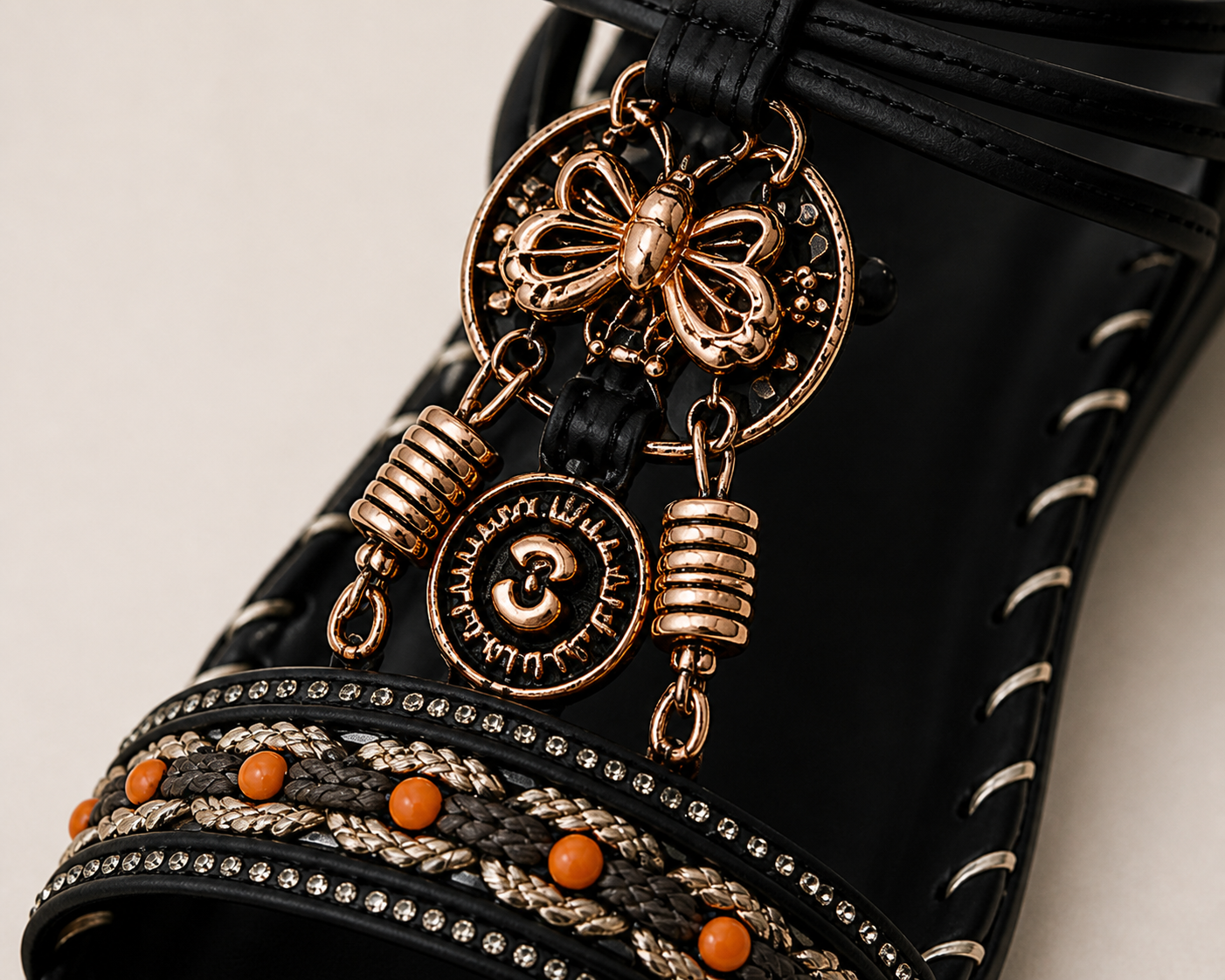 Sandalo nero boho/perline