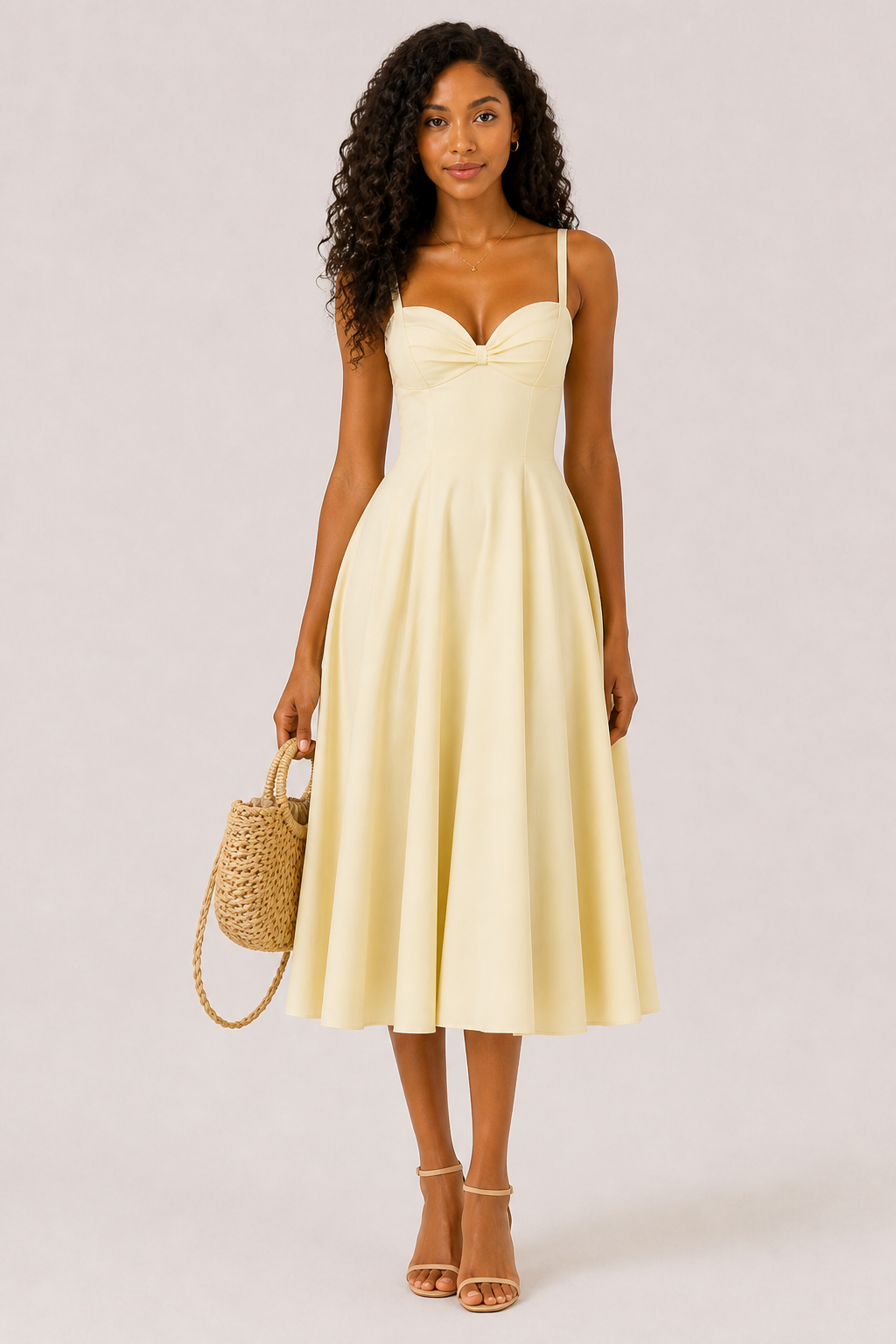 Elegante abito midi color giallo pastello