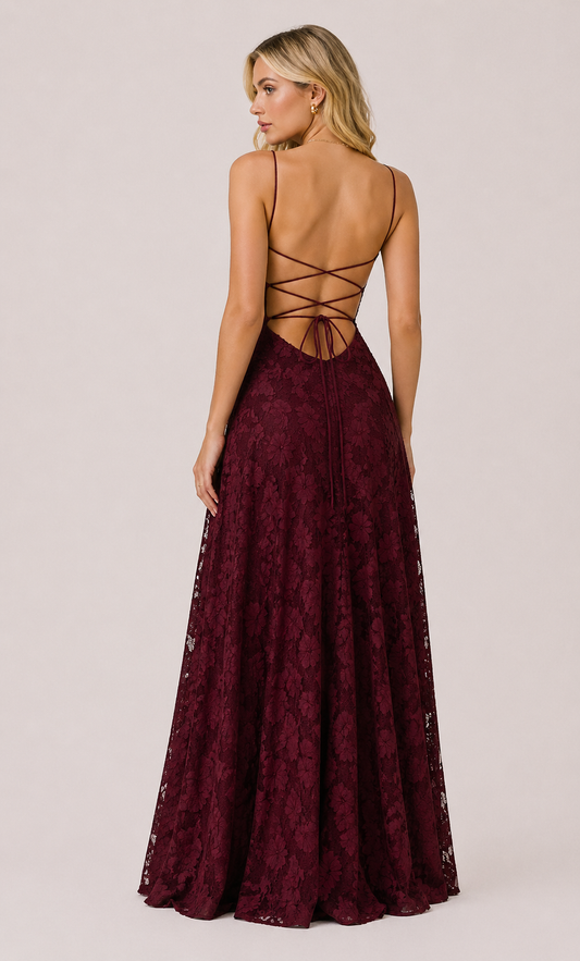 Abito Lungo Bordeaux/Elegante Pizzo