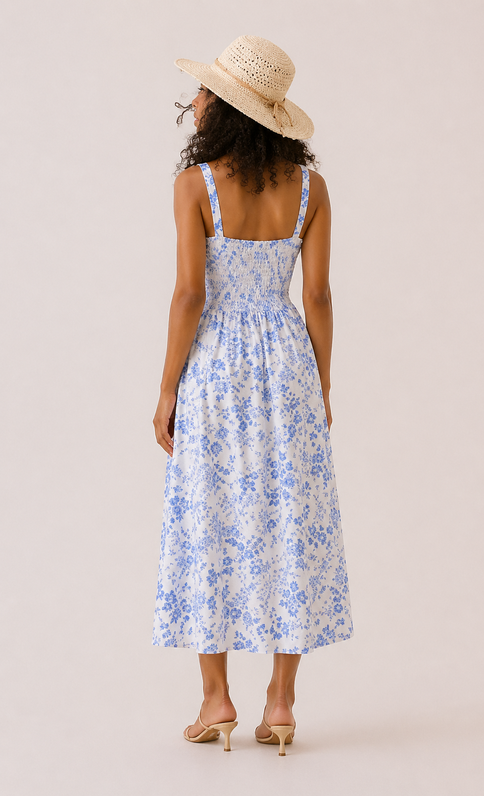 Abito midi floreale blu/con spalline
