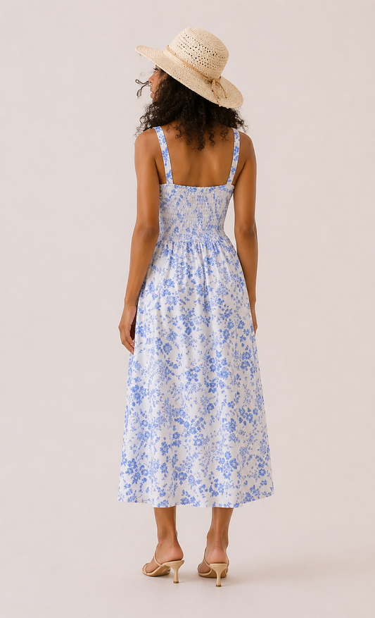 Abito midi floreale blu/con spalline
