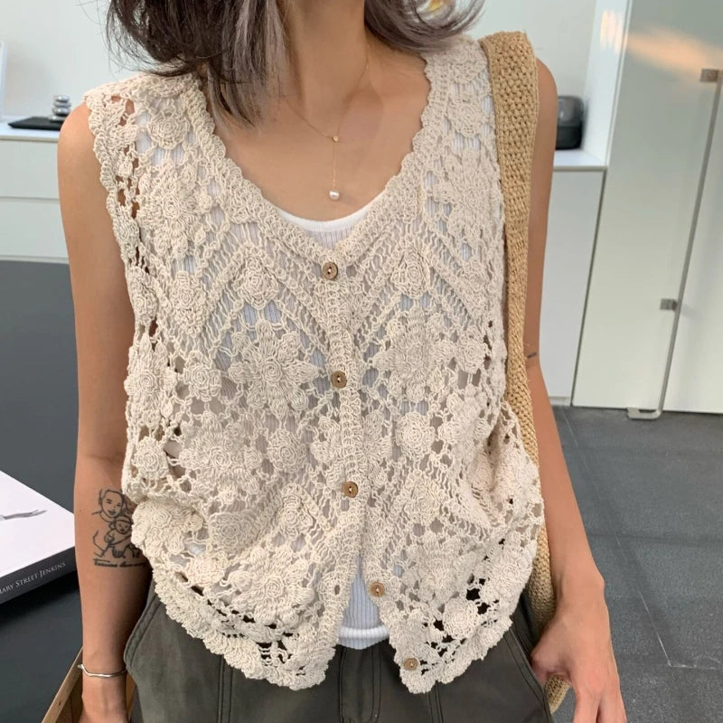 Gilet Bianca / Maglia Boho all'uncinetto