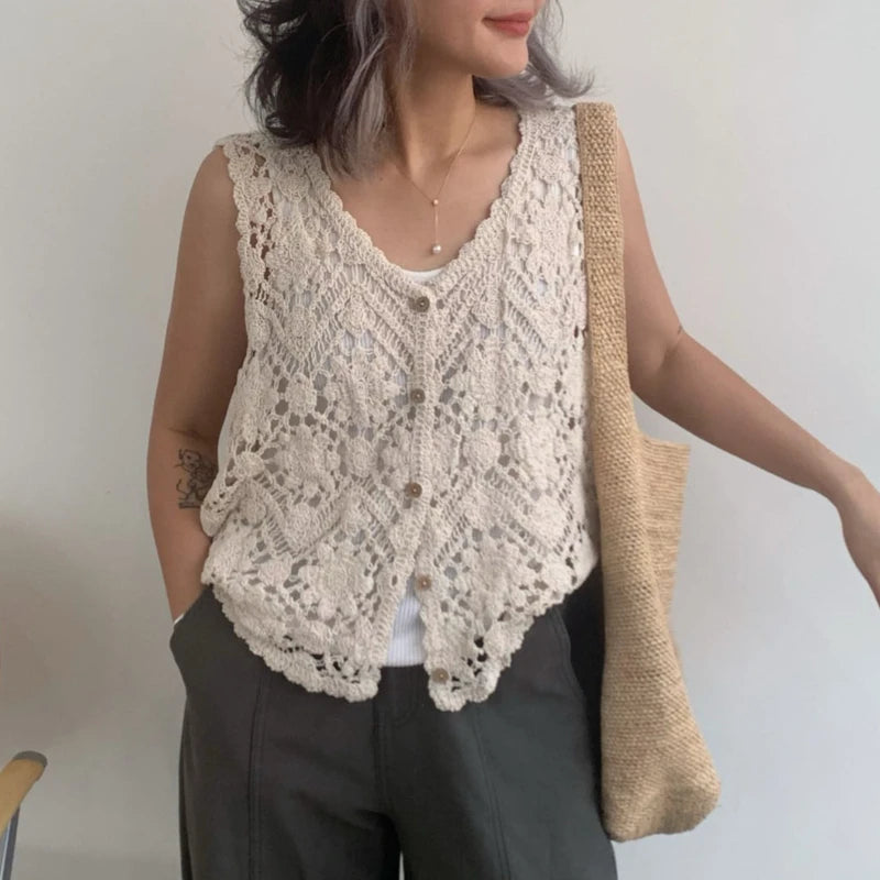 Gilet Bianca / Maglia Boho all'uncinetto
