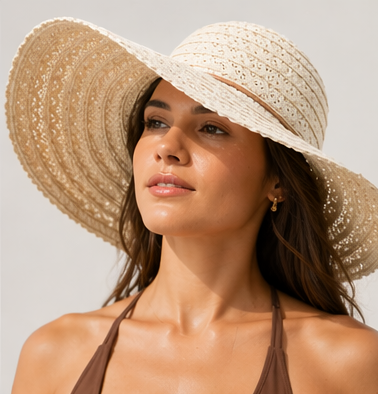 Cappello da Spiaggia a Tesa Larga/Beige