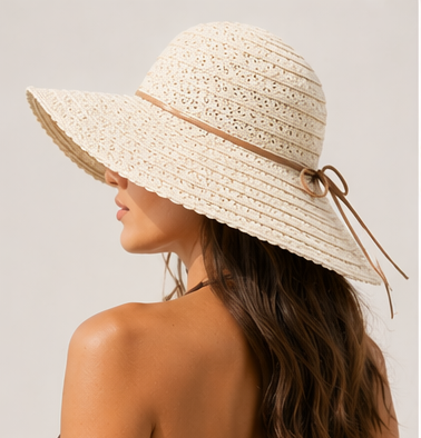 Cappello da Spiaggia a Tesa Larga/Beige