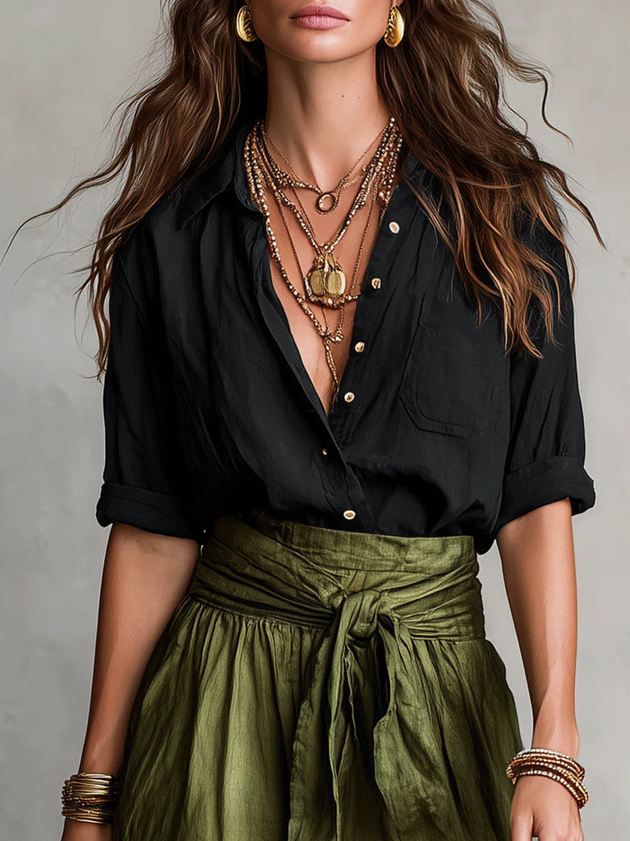 Abito a due pezzi/Top nero e gonna midi