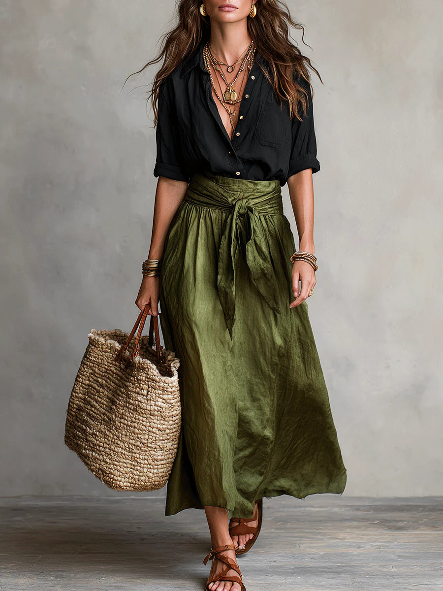 Abito a due pezzi/Top nero e gonna midi