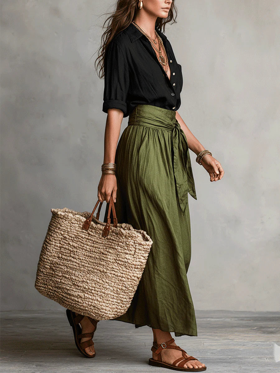 Abito a due pezzi/Top nero e gonna midi