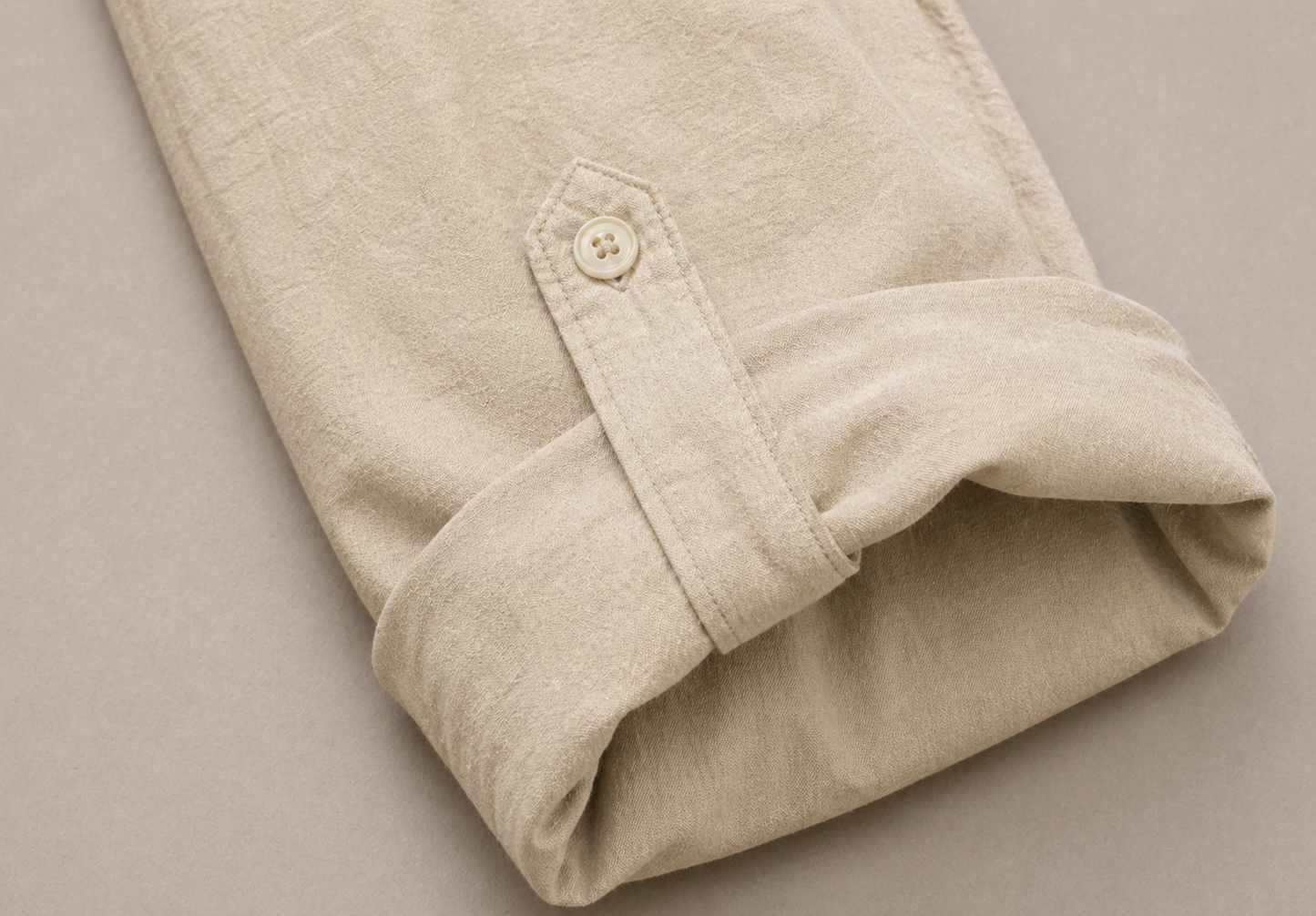 Camicia in Lino Color Kaki/Colletto alla Coreana