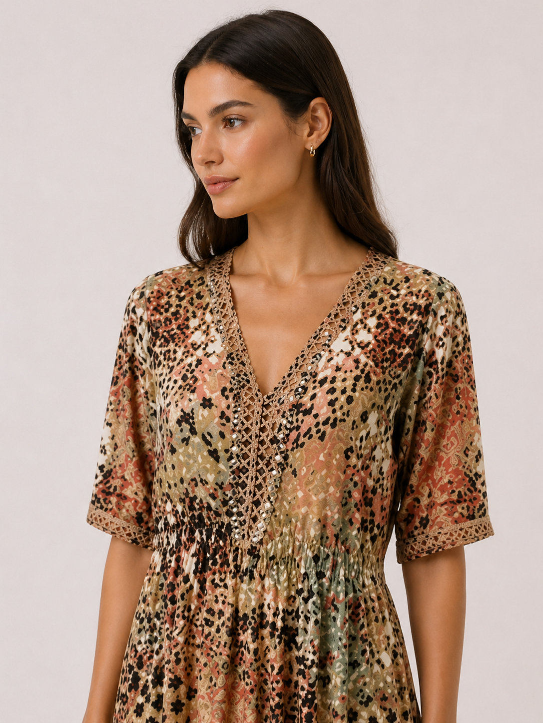 Abito Midi Stampa Multicolore/Dettaglio Boho
