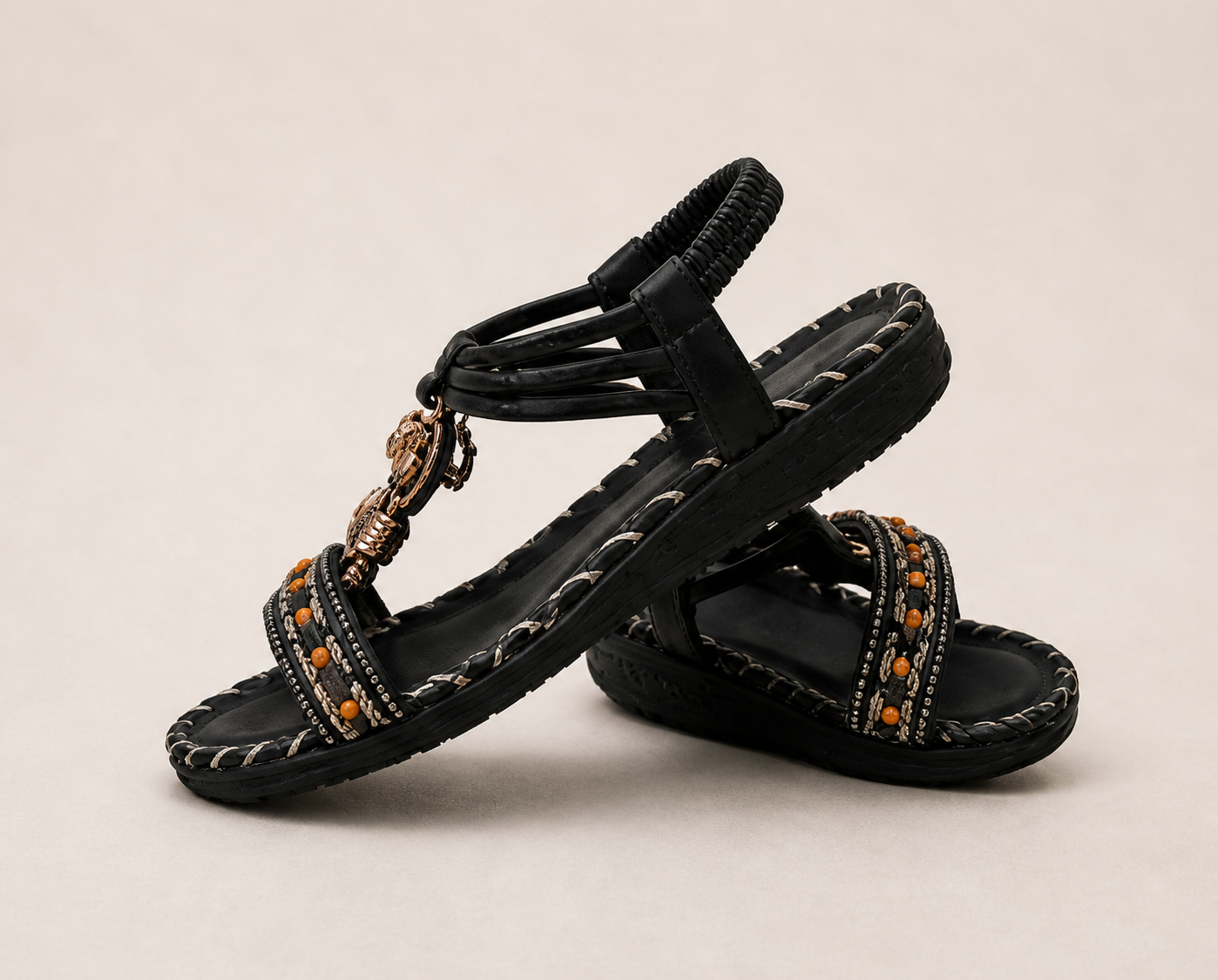 Sandalo nero boho/perline