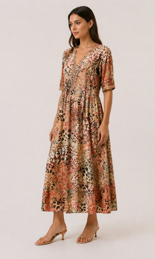 Abito Midi Stampa Multicolore/Dettaglio Boho