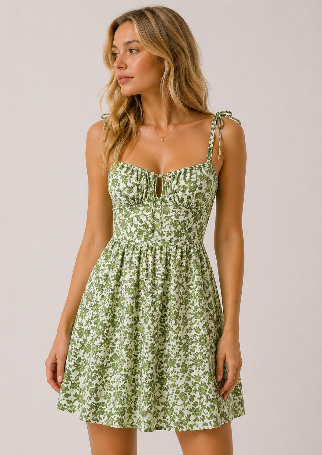 Vestito Corto Floreale Verde / Spalline