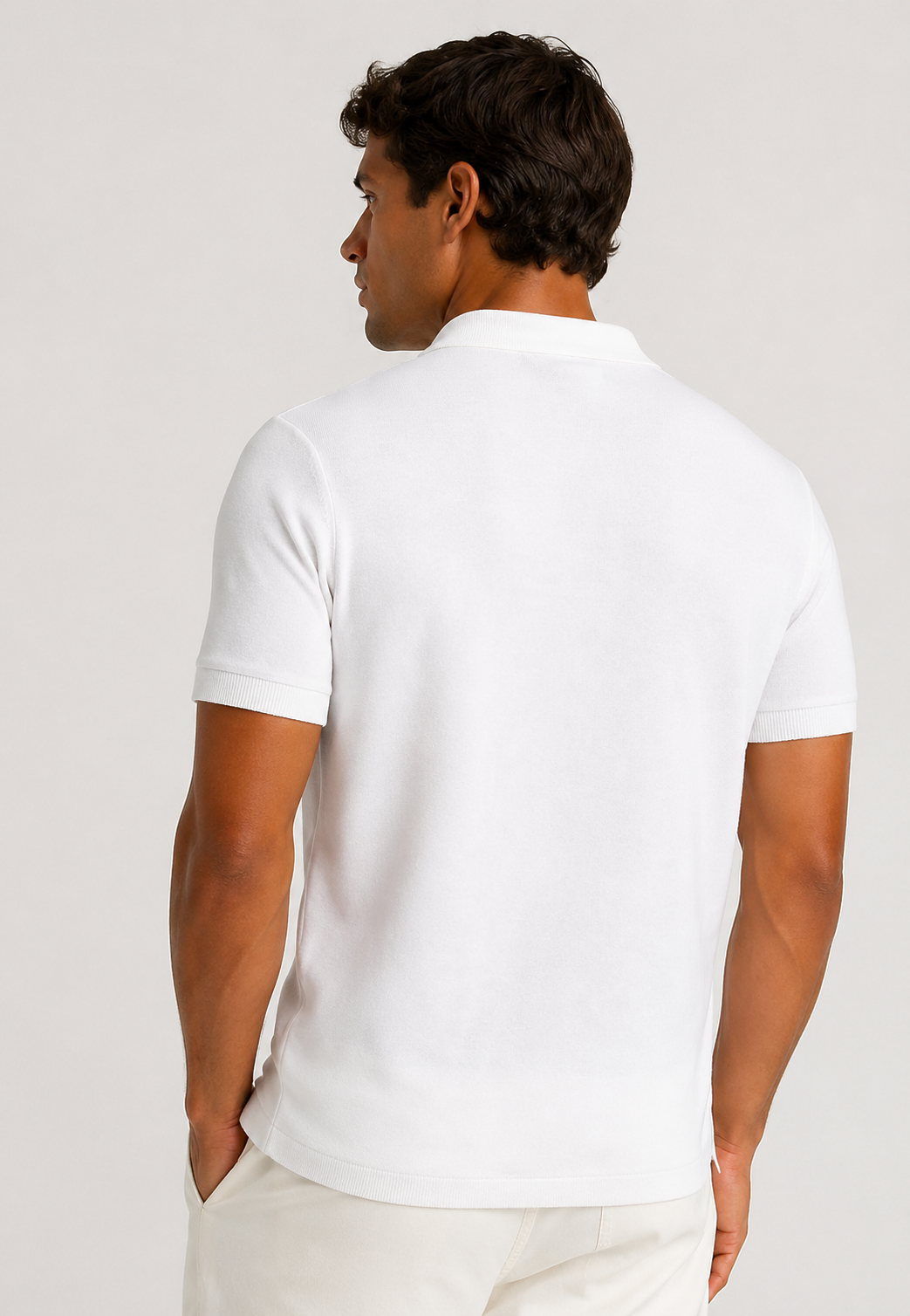 Polo bianco a maniche corte/in maglia testurizzata