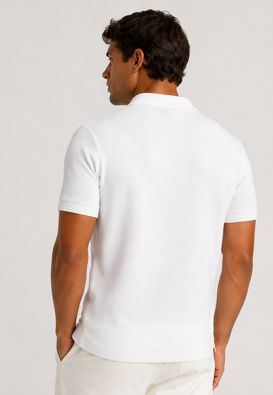 Polo bianco a maniche corte/in maglia testurizzata