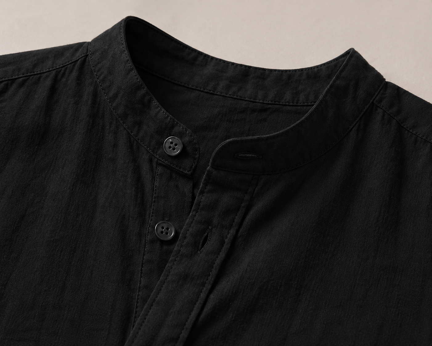 Camicia Nera Lino/Collo Coreana