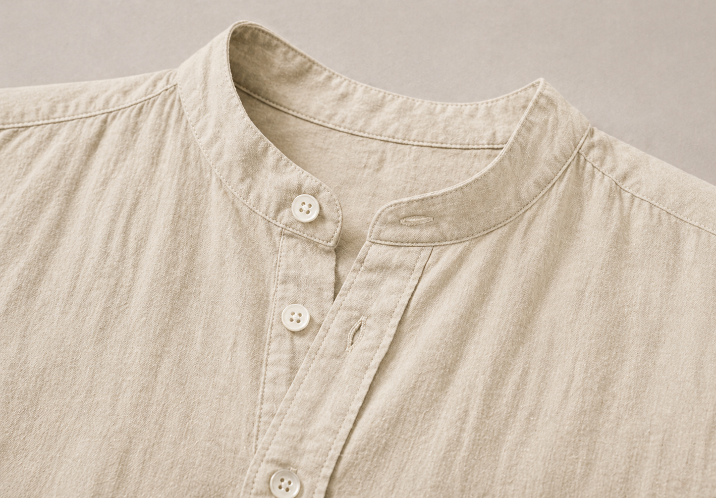 Camicia in Lino Color Kaki/Colletto alla Coreana