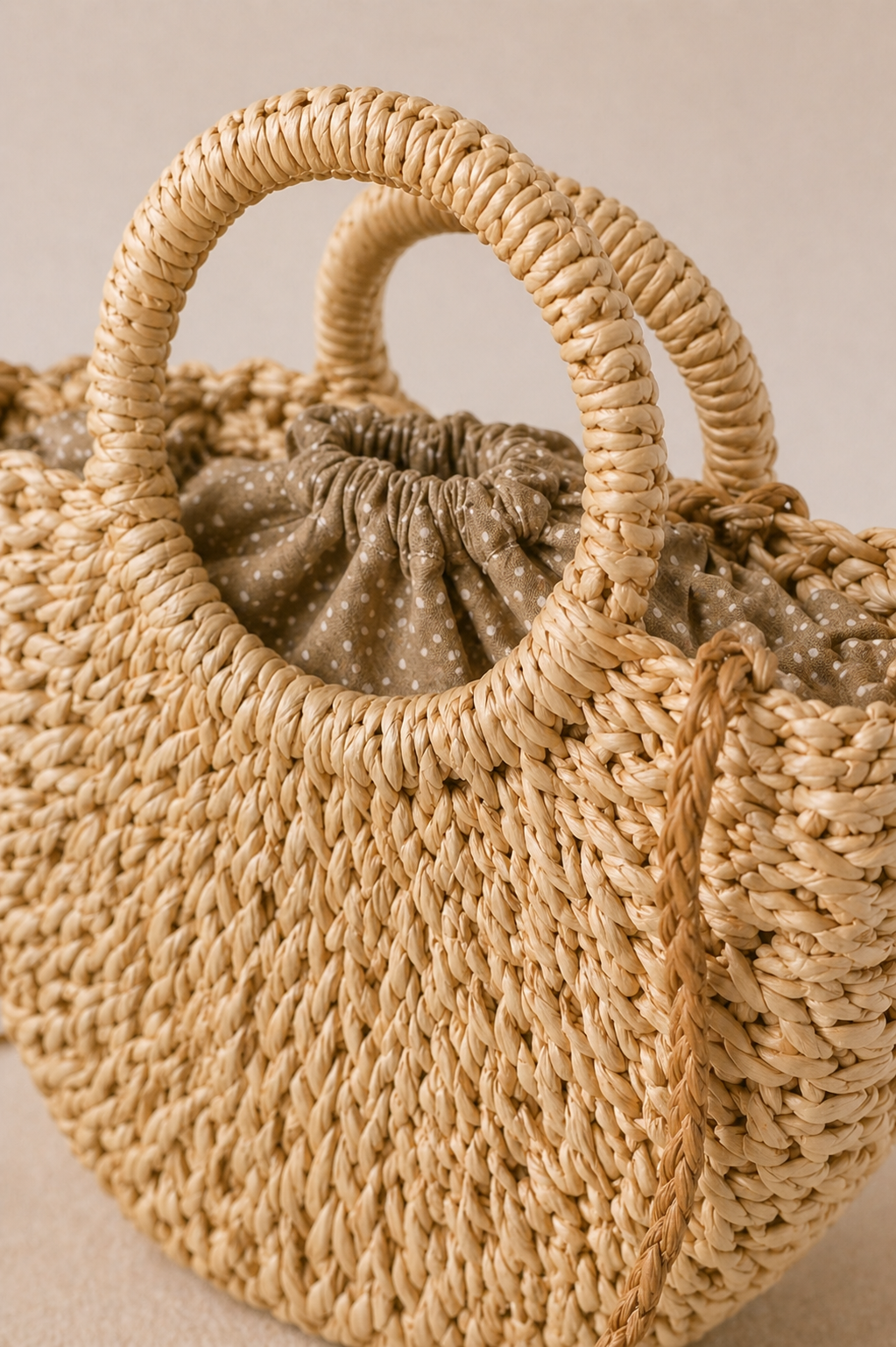 Borsa a Mano Intrecciata Naturale/Manico Circolare